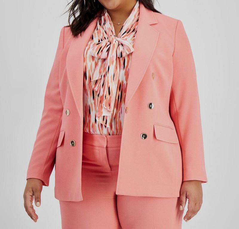 Bar III Womens Pink Notched-Collar Blazer Jacket Plus Size 2X