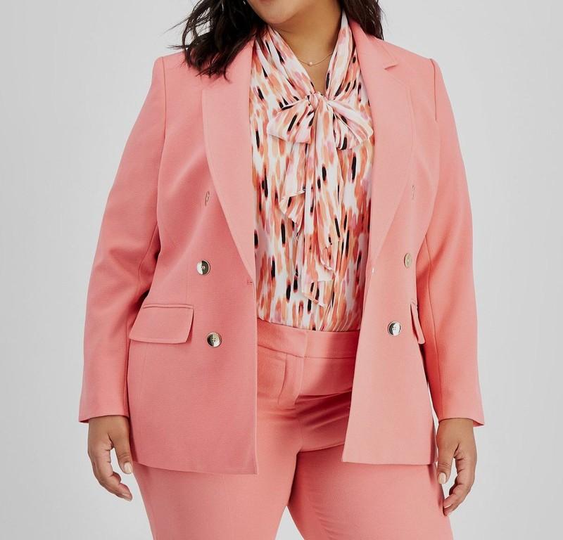 Bar III Womens Pink Notched-Collar Blazer Jacket Plus Size 2X