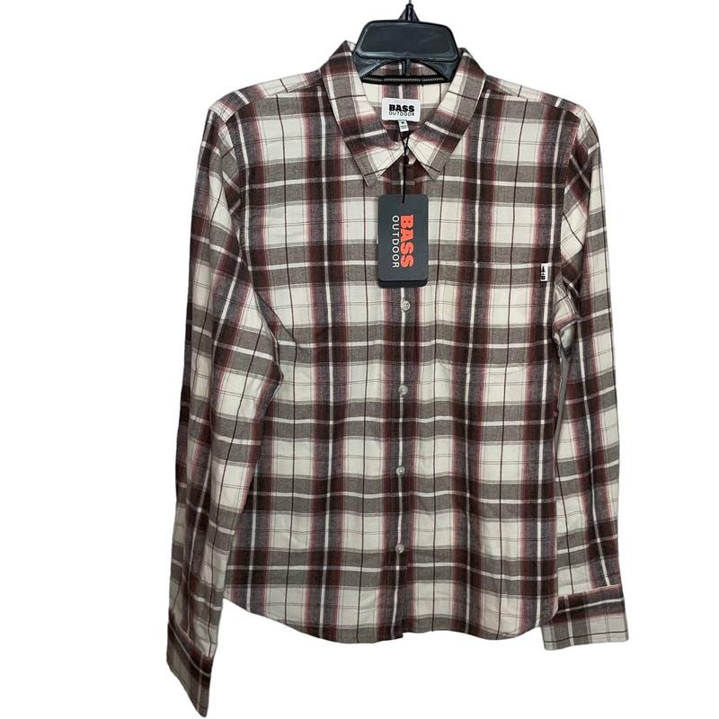 BASS OUTDOOR Plaid Windsor Stretch Flannel Shirt Ivory Medium