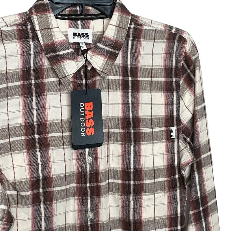 BASS OUTDOOR Plaid Windsor Stretch Flannel Shirt Ivory Medium