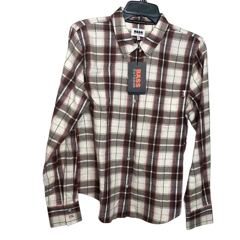 BASS OUTDOOR Plaid Windsor Stretch Flannel Shirt Ivory Medium