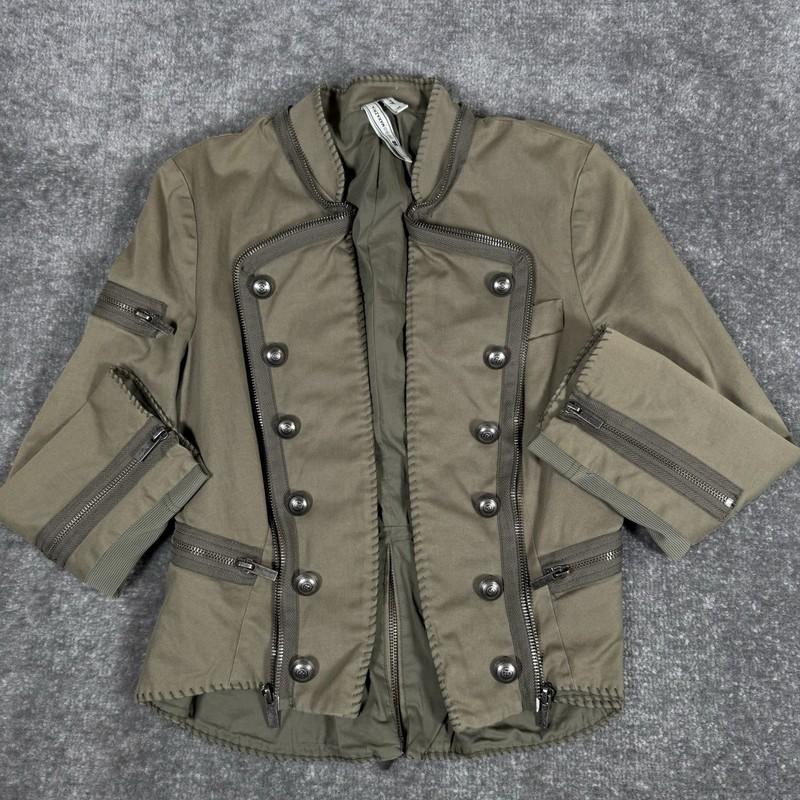 BCBG Max Azria Military Army Field Coat Officer Crop Jacket Women’s XS Green