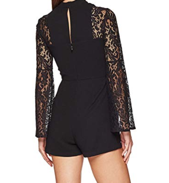 BCBGeneration Women's Lace Sleeve Romper Black Size 2