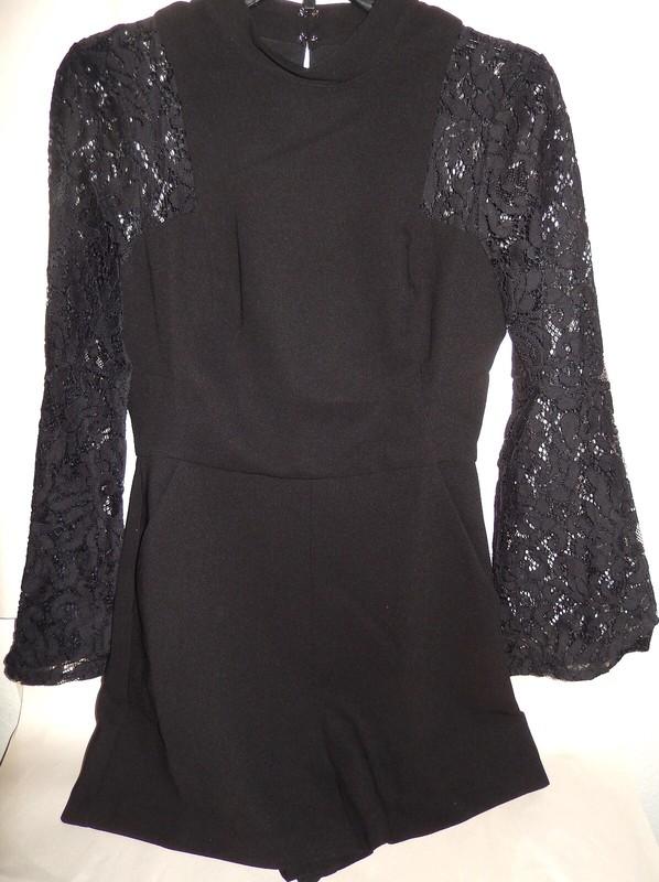 BCBGeneration Women's Lace Sleeve Romper Black Size 2