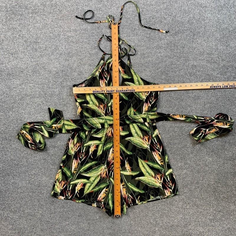 BCBGMaxazria Romper Womens M Medium Surplice Birds Of Paradise Front Tie Keyhole