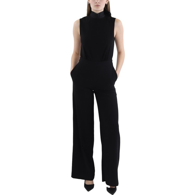 BCBGMAXAZRIA Womens Black Wide Leg Mock Neck Cut Out Back Jumpsuit 12 BHFO 7691