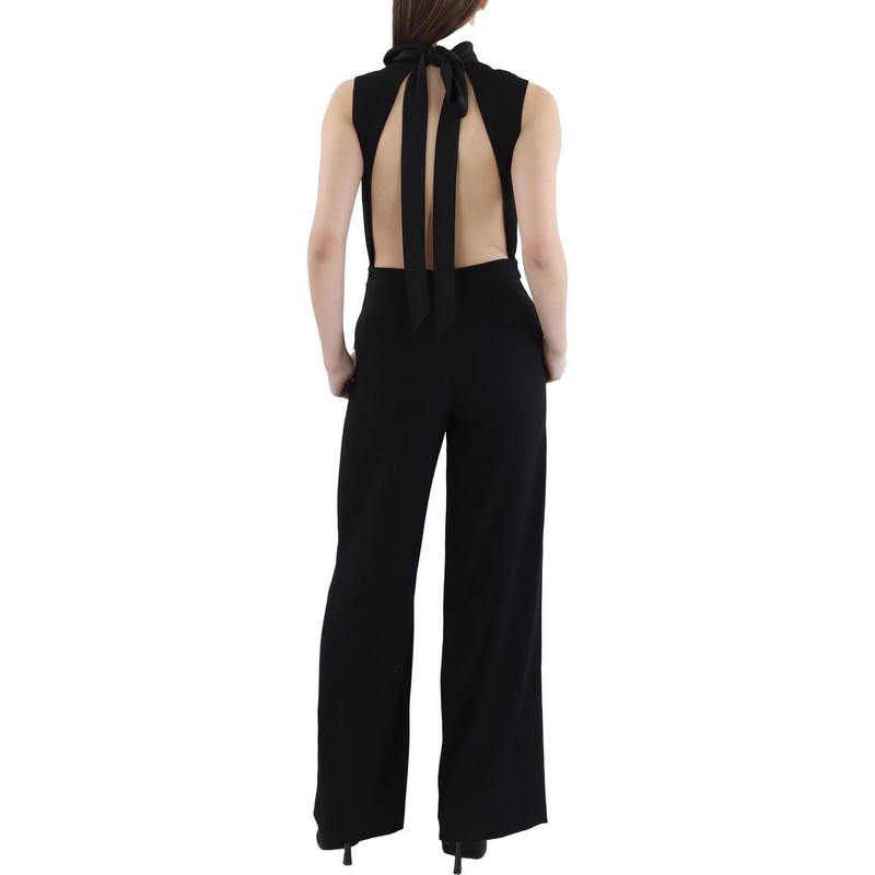 BCBGMAXAZRIA Womens Black Wide Leg Mock Neck Cut Out Back Jumpsuit 12 BHFO 7691
