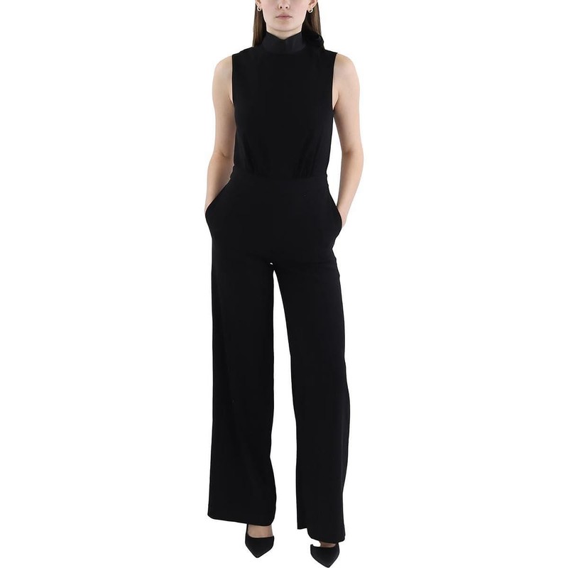 BCBGMAXAZRIA Womens Black Wide Leg Mock Neck Cut Out Back Jumpsuit 12 BHFO 7691