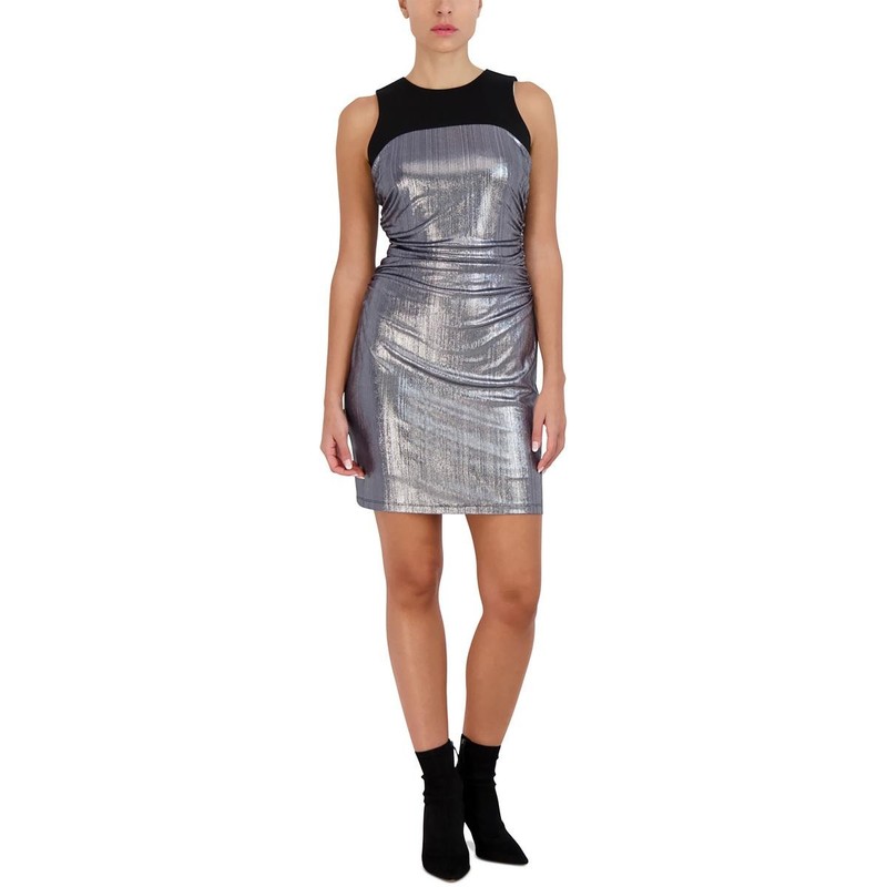 BCBGMAXAZRIA Womens Silver Metallic Cocktail And Party Dress M BHFO 1064
