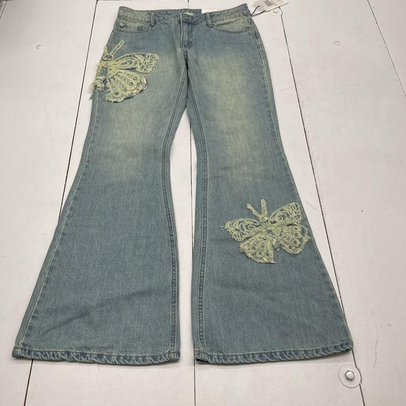 BDG Low Rise Flare Butterfly Appliqué Denim Jeans Women’s Size 27 NEW *