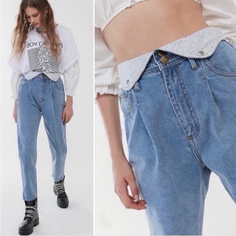 BDG Urban Outfitters Jeans Women 31 Blue Fold Over Paper Bag High Rise Floral