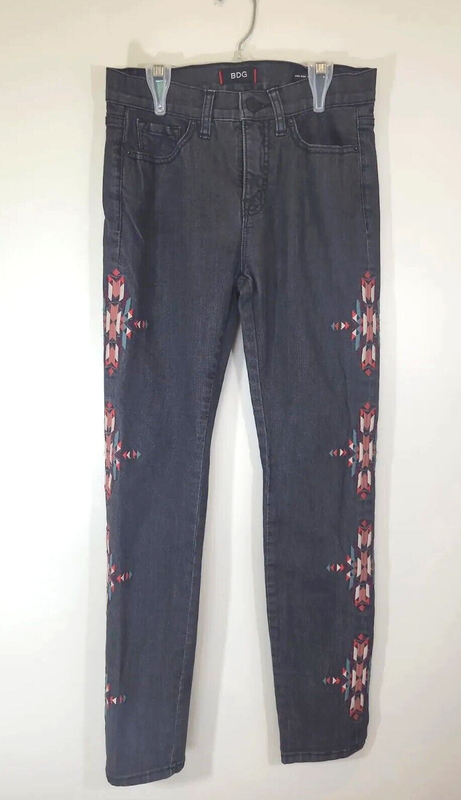 BDG Women's Denim Jeans Size 27X30 Black High Rise Cigarette Ankle Aztec