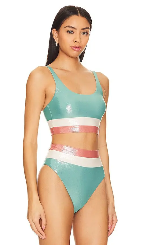 Beach Riot CRYSTAL SEA SPARKLE Mackenzie Longline Bikini Swim Top US X-Large