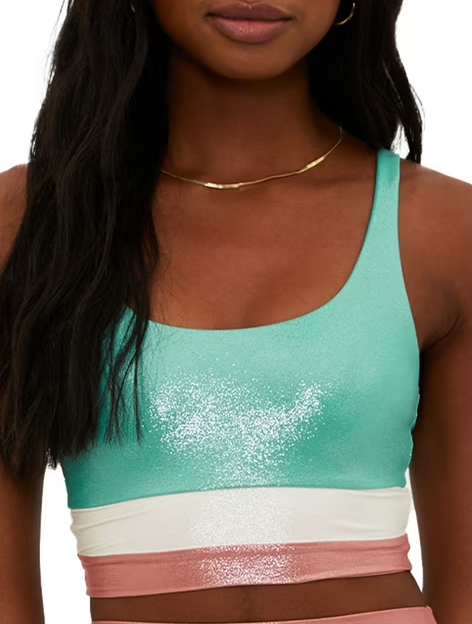 Beach Riot CRYSTAL SEA SPARKLE Mackenzie Longline Bikini Swim Top US X-Large