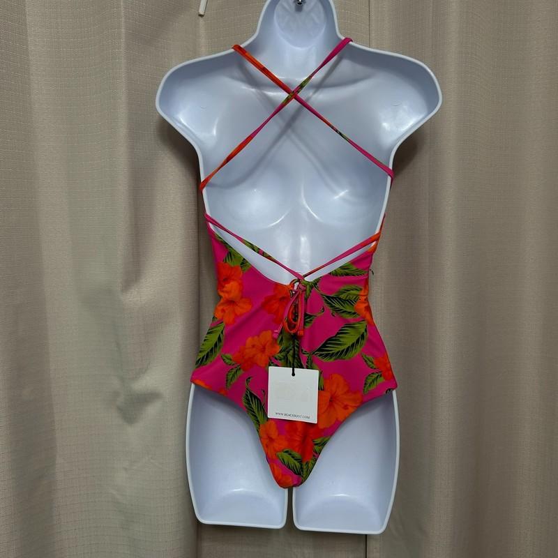 Beach Riot Stevie One Piece Swimsuit Women's Size Small Pink Red Floral NWT