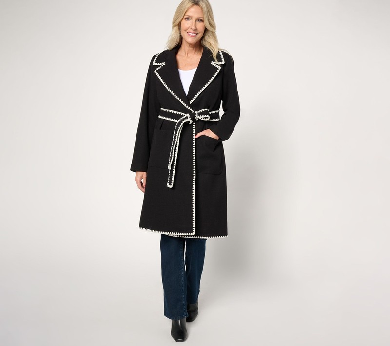 BEAUTIFUL by Lawrence Zarian Women's Jacket Sz L Regular Belted Black A660961