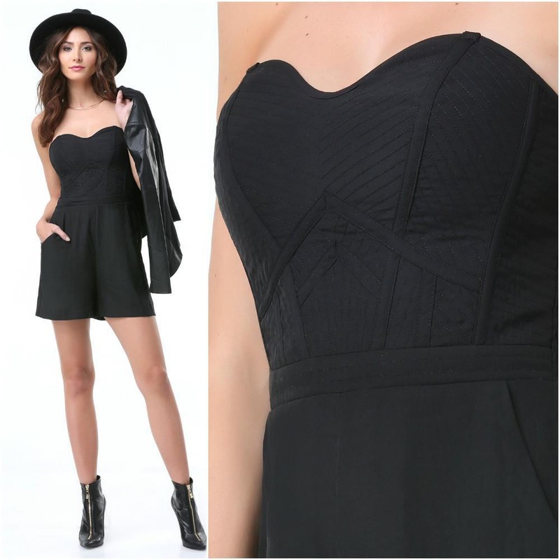 BEBE BLACK BUSTIER ROMPER JUMPSUIT NEW NWT $129 XXSMALL XXS 0