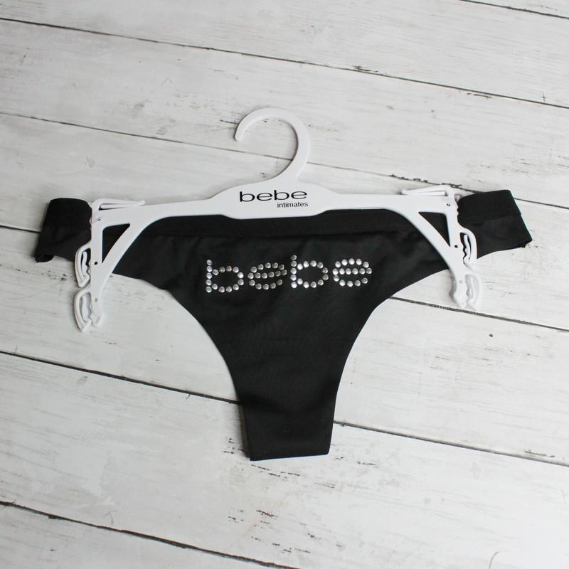Bebe Intimates Women's Thong Panty Size M Sexy Studded Black Panties Underwear