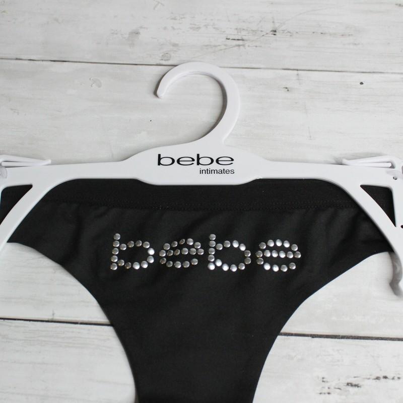 Bebe Intimates Women's Thong Panty Size M Sexy Studded Black Panties Underwear