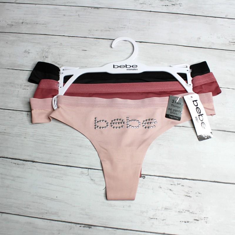 Bebe Women's Thong Panty Set Size M Sexy Black Pink Set Of 3