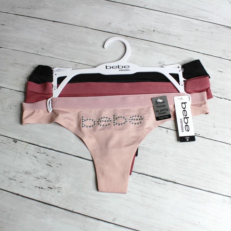 Bebe Women's Thong Panty Set Size M Sexy Black Pink Set Of 3