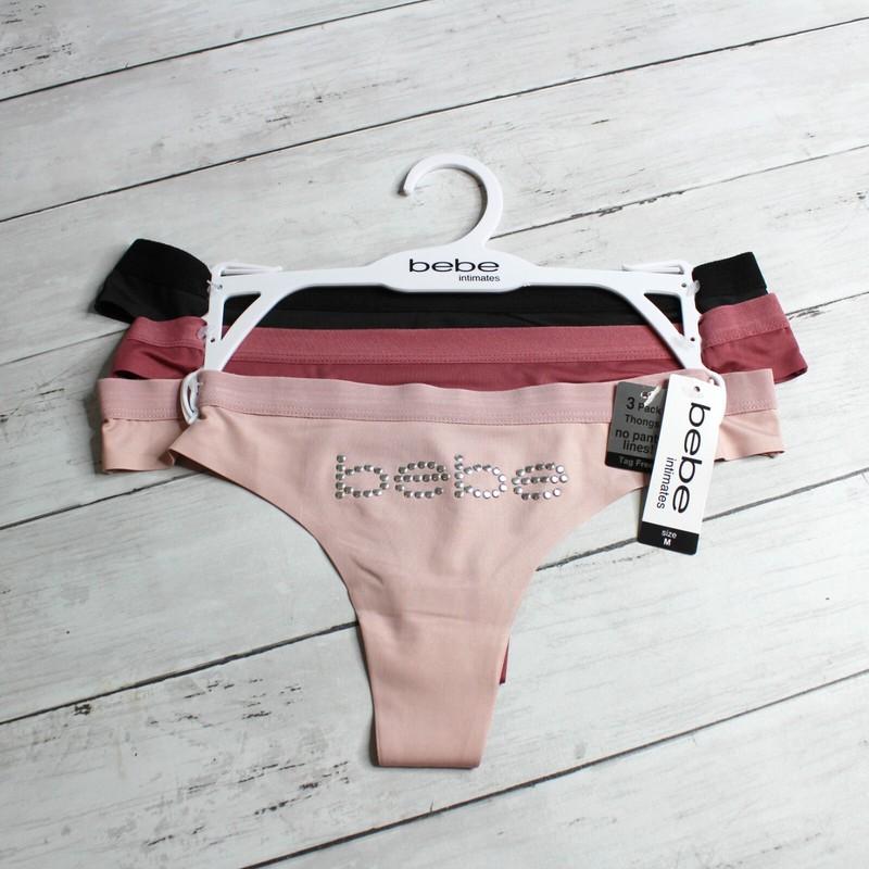 bebe Women's Thong Panty Set Size M Sexy Black Pink Set of 3