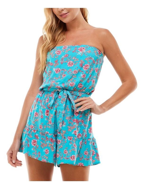 BEBOP Womens Ruffled Sleeveless Strapless Blouse Bodice Elastic Waist Wide Leg