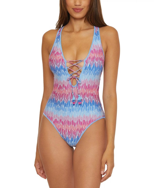 Becca Joshua Tree One Piece Blue / Pink Swimsuit - Medium 8 / 10 -retail