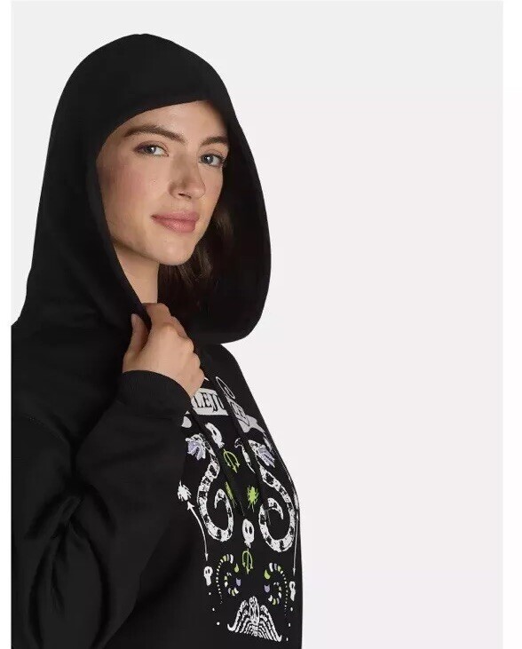 Beetlejuice Women’s Graphic Print Hoodie Pullover Shirt Black Size Small (4-6)