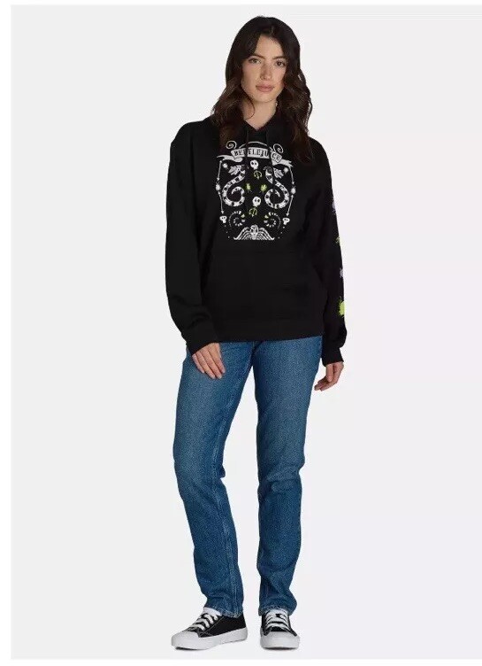 Beetlejuice Women’s Graphic Print Hoodie Pullover Shirt Black Size Small (4-6)