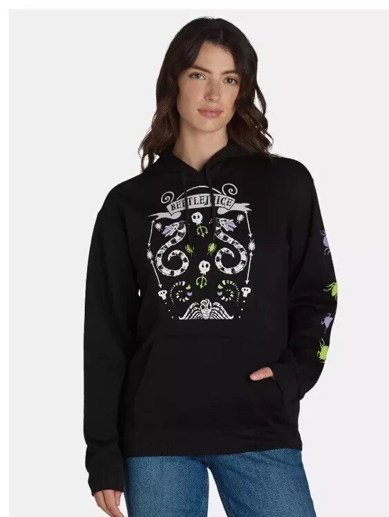 Beetlejuice Women’s Graphic Print Hoodie Pullover Shirt Black Size Small (4-6)