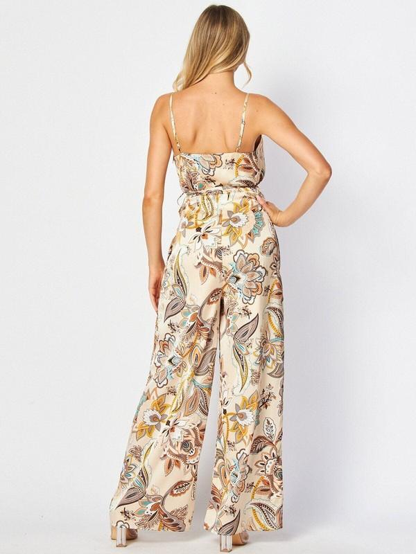Beige Paisley Print Jumpsuit Size Large Sleeveless