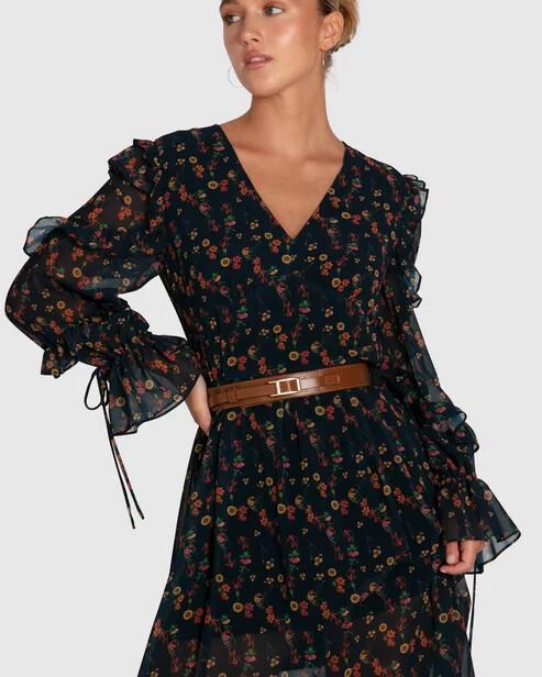 Belle & Bloom Come As You Are Floral Maxi Dress - Navy - L