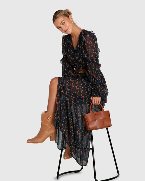 Belle & Bloom Come As You Are Floral Maxi Dress - Navy - L