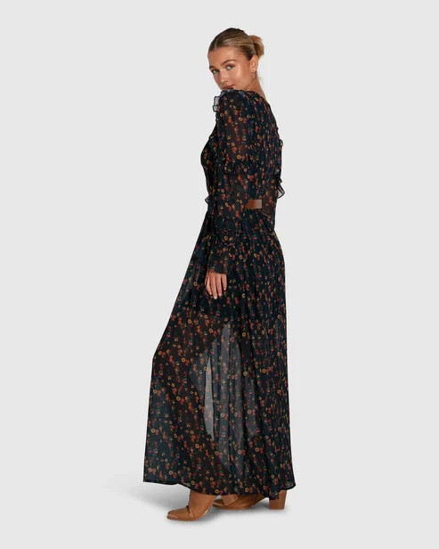 Belle & Bloom Come As You Are Floral Maxi Dress - Navy - L