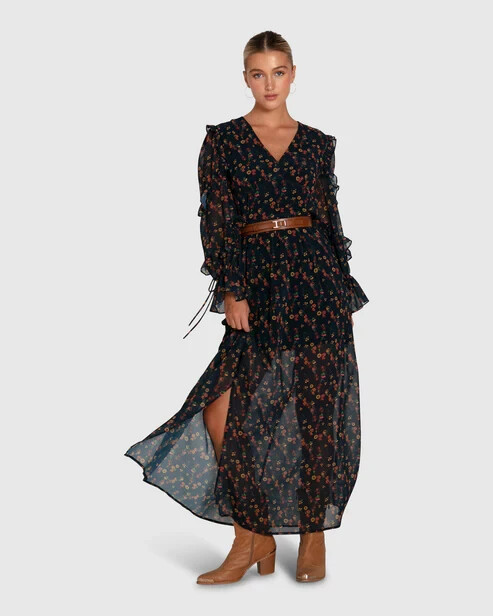 Belle & Bloom Come As You Are Floral Maxi Dress - Navy - L