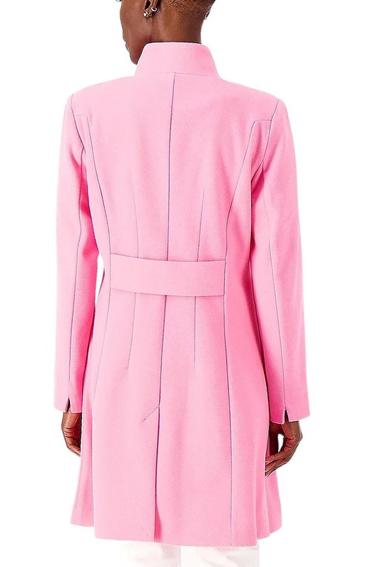Belle By Kim Gravel Faux Wool Asymmetrical Coat Pink Punch