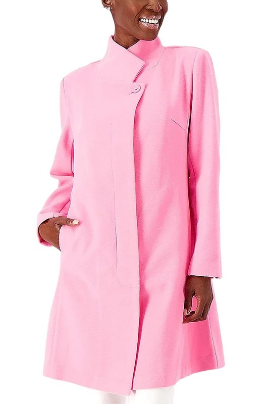 Belle by Kim Gravel Faux Wool Asymmetrical Coat Pink Punch