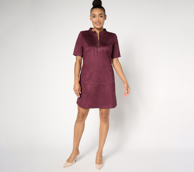 Belle by Kim Gravel PerSuede Me Circle Zip Dress Winetasting M New