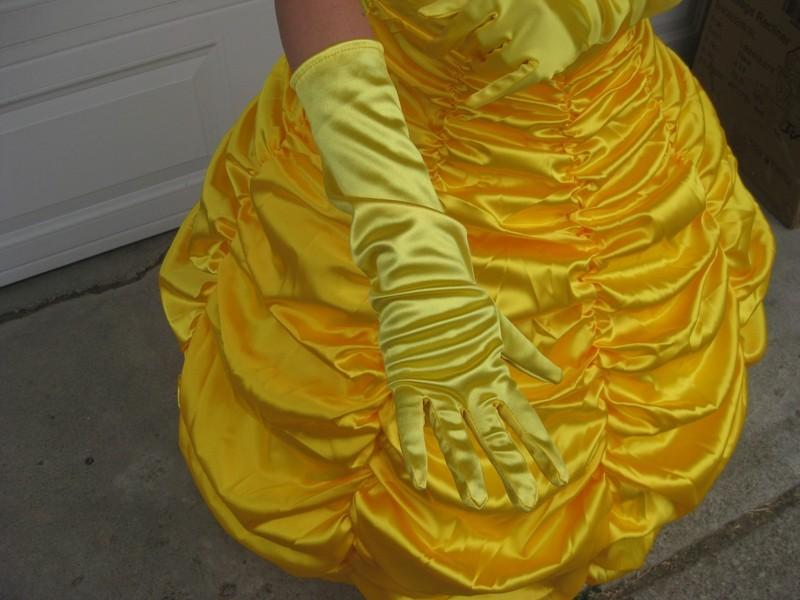 Belle Dress Yellow Sz Adult Small W/ Gloves Hair Tie Necklace Earrings