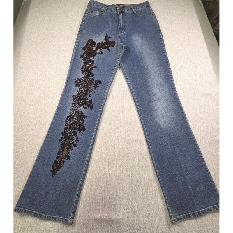 Belle Sport Jeans Women's Size 10 Straight Leg Embellished Lace 32 In Inseam
