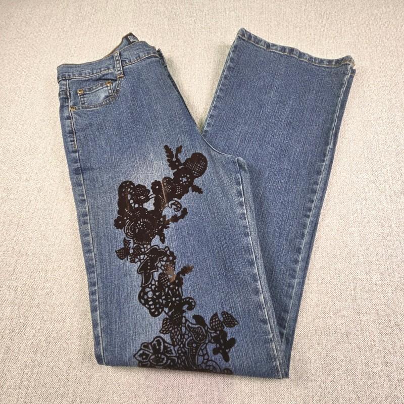Belle Sport Jeans Women's Size 10 Straight Leg Embellished Lace 32 in inseam