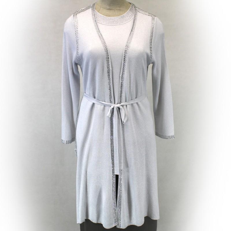 Berek Plus Size Swarovski Beaded Silver Long Jacket Shell Top Twinset 3X