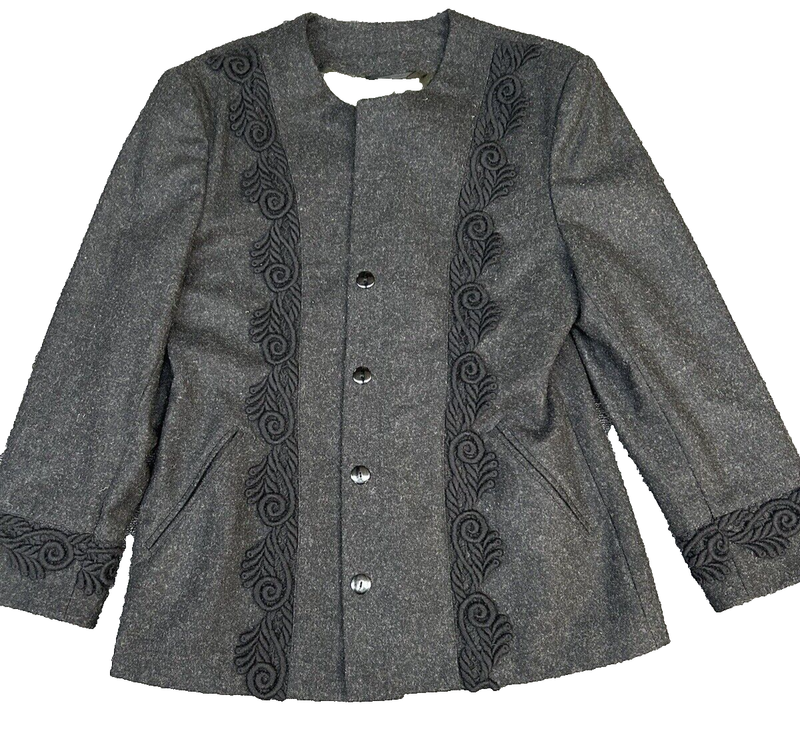 Bergland Tracht Women’s Black Mid Length Button Up 100% Wool Jacket Size 40