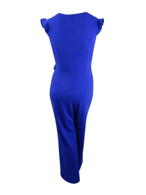 Betsey Johnson Women's Trendy Plus Size Ruffle-Front Belted Jumpsuit (16W Blue)