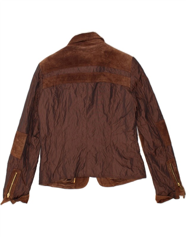BIBA Womens Leather Bomber Jacket UK 12 Medium Brown Colourblock Leather CK01