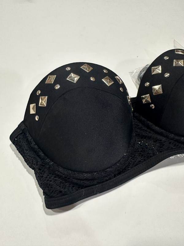 Bikini Swim Top Push-up Black Lace Silver Studded SM Xhilaration