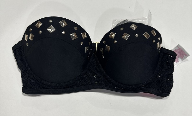 Bikini Swim Top Push-up Black Lace Silver Studded SM Xhilaration