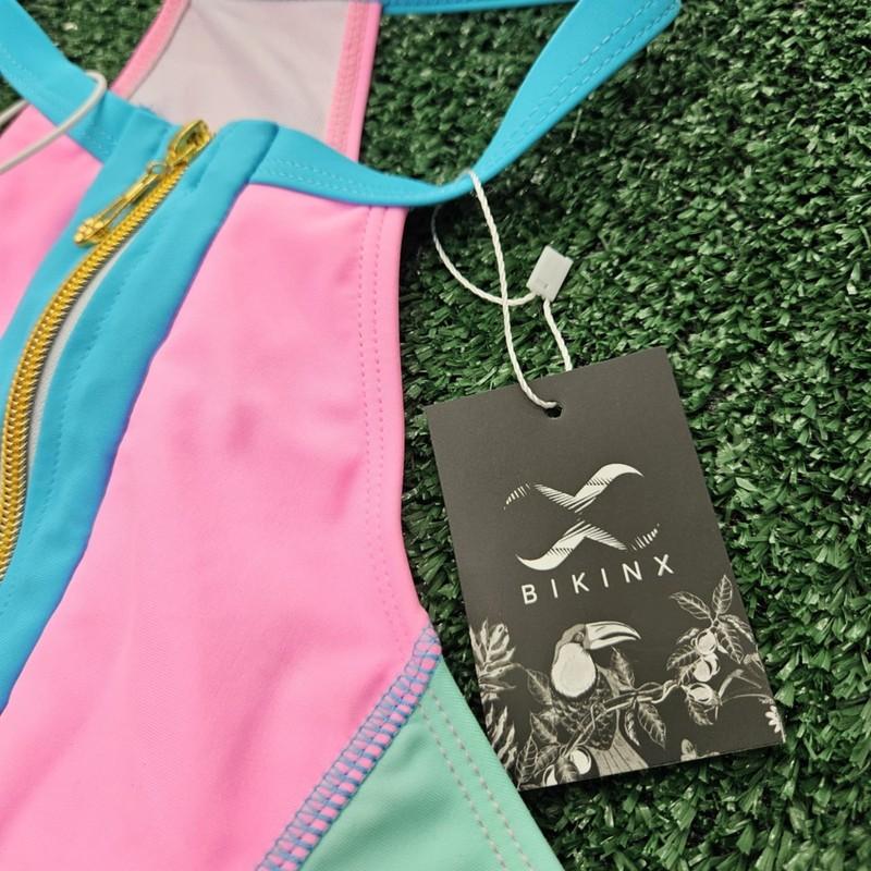 Bikinix Colorblock Neon Pink Zip Swimsuit One Piece Tummy Control NWT