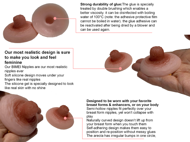 BIMEI Adhesive Silicone Nipple Reusable For BreastForm Drag Queen Transgender #9